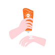 Hands applying sunscreen. Vector illustration for using spf sunblock cream. Skin cancer protection.