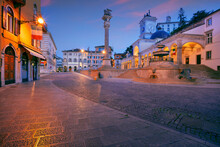 Udine, Italy. Cityscape Image Of Downtown Udine, Italy With Town Square At Sunrise.