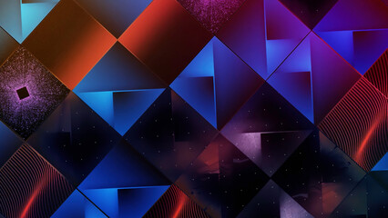 Poster - Abstract background with colorful mosaic with changing flat shapes, seamless loop. Motion. Moving surface with rows of squares.