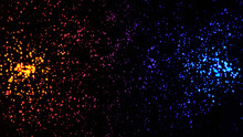 Neon Colored Dots Moving In Space. Animation. Abstract Animation Of Moving Colored Neon Dots On A Black Background