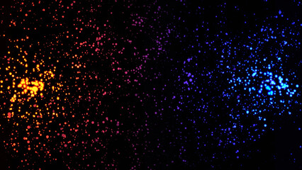 Poster - Neon colored dots moving in space. Animation. Abstract animation of moving colored neon dots on a black background
