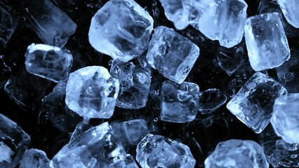 Aufkleber - Super slow motion of falling ice cubes separated on black background. Filmed on high speed cinema camera, 1000 fps. Speed ramp effect.