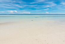 Powdery White Sand And A Perfect Summer Day At Dumaluan Beach In Panglao, Bohol. Vacation And Tropical Beach Background.