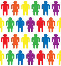 Vector Seamless Pattern Of People Silhouette With Lgbt Rainbow Flag Isolated On White Background