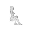 Wireframe of a sitting girl from black lines isolated on a white background. Side view. 3D. Vector illustration.