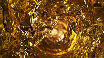 Poster - Super slow motion of pouring whiskey or ice tea drink in twister shape. Filmed on high speed cinema camera, 1000 fps.