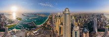 Panoramic Aerial View Of Dubai Skyline, United Arab Emirates.