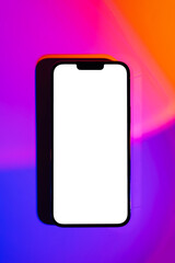 Wall Mural - mockup smartphone on abstract background in neon gradient. vivid blue, pink and orange colors. mobil