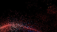 Beautiful Abstract Animation Of Multi-colored Flickering Particles Scattered And Whirling On A Black Background. Animation. Particles Shimmering In The Dark