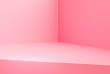 Pink empty room pedestal display on vivid background product presentation 3d illustration rendering