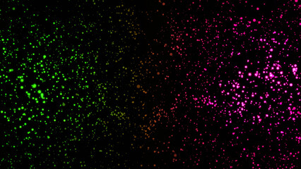 Poster - Neon colored dots moving in space. Animation. Abstract animation of moving colored neon dots on a black background