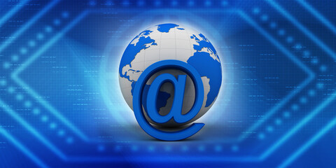 Poster - 3d illustration Network community concept . globe with e mail sign