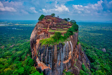 Aerial View Of Sigiriya Lion's Rock, A Rock Fortress Located In The Northern Matale District, Dambulla, Sri Lanka.
