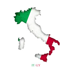 Flag of Italy in the form of a map. Shadow. Isolated on white background. Signs and symbols. Design element.