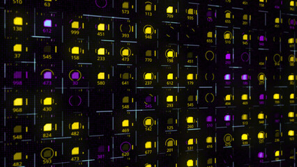 Poster - Digital abstraction with seamless animation flickering digits of business, finance, technology or marketing on display screen. Animation. Big data on LED panel