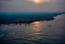 Aerial View Of Moragalla Along The Coastline At Sunset, Sri Lanka.