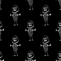 Canvas Print - Sketchy Style Funny Skeletons Motif Drawing