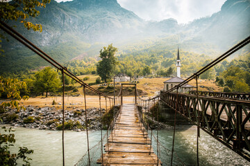 Pendant bridge in Valbona Valley, Albania