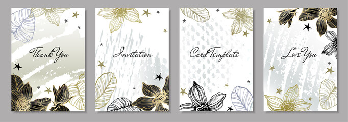 Wall Mural - Floral corporate cards template. Floral wedding invitation design or greeting card templates with abstract flowers.