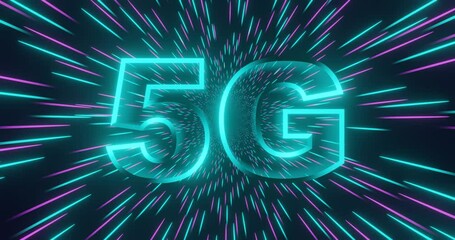 Poster - 5G symbol with blue abstract futuristic background. 5th generation of wireless internet connection. Digital Global network high-speed technology concept. 3D render.
