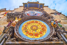 The Richly Decorated Prague Orloj (Astronomical Clock), Old Town Square, Prague, Czech Republic