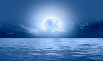 Poster - Night sky with moon in the clouds 