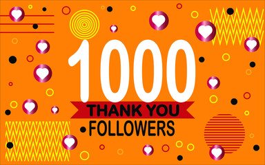 Wall Mural - Thank you 1000 followers. Congratulation colorful image for net friends social.