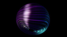 Abstract Live Neon Ball. Animation. Live Textured Balls Or Spheres Emit Neon Light On Black Background. 3D Ball Of Liquid Changing Plasma Shell Shining On Black Background