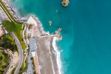 Aerial View Of The Coastline With Beach In Vietri Sul Mare, Amalfi Coast, Salerno, Italy.