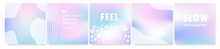 Holograph gradient or foil texture vector background for social media post template. Holographic aesthetic design, trendy pearlescent layout, futuristic mockup, ig backdrop, iridescent summer card