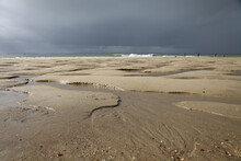 Beautiful View Of A Sandy Beach On A Rainy Day