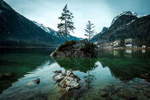 Landscape View Of The Lake Hintersee In Berchtesgaden National Park, Germany