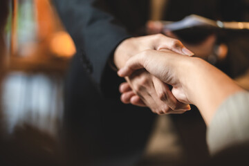 business hand contract meeting with success agreement concept, professional businessman handshake in