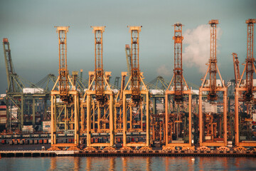 Sticker - Panorama of a container terminal in the port of Hamburg at night