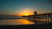 Panoramic Shot Of The San Clemente Pier Sunset At Dusk