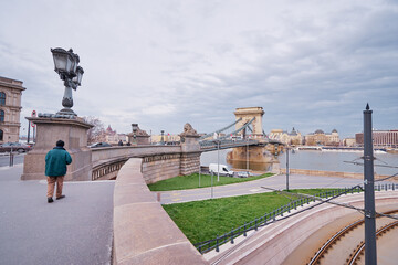 Wall Mural - Famous Szechenyi Chain Bridge, Budapest, Hungary.