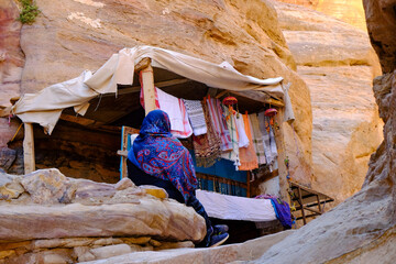 Wall Mural - Closeup of cloths for sale for tourist in Petra Jordan