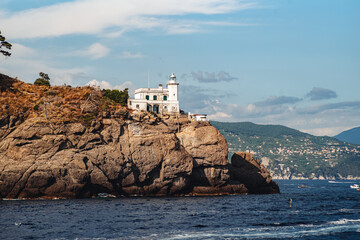 Wall Mural - The beautiful lighthouse of Portofino, built on a cliff