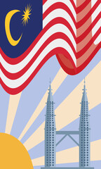 Poster - petronas towers with flag waving