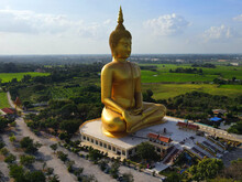 Aerial Shot Of A Sitting Buddha Statue In Ang Thong Province, Thailand