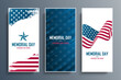 USA Memorial Day celebrate flyers set with national flag of the United States. Remember and Honor. United States national holiday vector illustration.