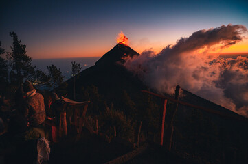 Wall Mural - Beautiful view of the eruption of Volcano Acatenango in Guatemala, Central America