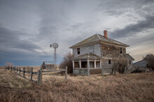 Old Abandoned Farmhouse In A Rural Area In Alberta, Canada