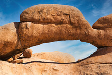 Stone Arch Of Famous Spitzkoppe National Park In Namibia Creating National Symbol For This African Country, With No People In The Shot Forming A Peaceful And Powerful Scene Of The Raw Power Of Nature