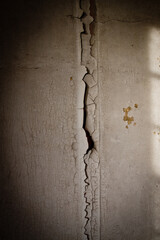 Wall Mural - Vertical shot of an old wall with cracked paint in an abandoned building