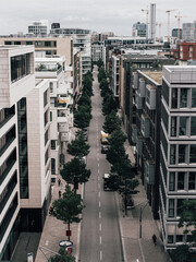 Canvas Print - Top view of the traffic and modern buildings of Hamburg, Germany