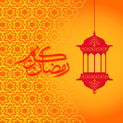 Wall Mural - Vector illustration of Ramadan Kareem theme pattern with Arabic calligraphy in the orange background