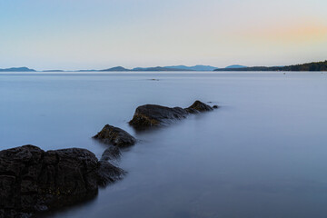 Poster - Beautiful view of rocks surrounded by fog in Nanaimo, BC, Canada