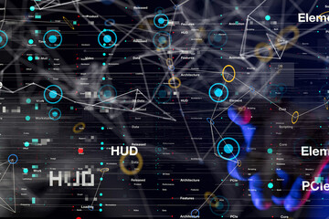 Neural network 3D illustration. Big data and cybersecurity
