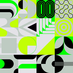Fototapete - Brutalist Art Inspired Vector Pattern Graphics Made With Bold Abstract Geometric Shapes